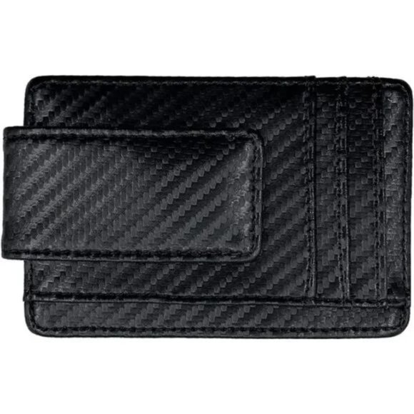 NEW MONEY Clip RFID Front Pocket Wallet Black (Carbon Fiber Leather)